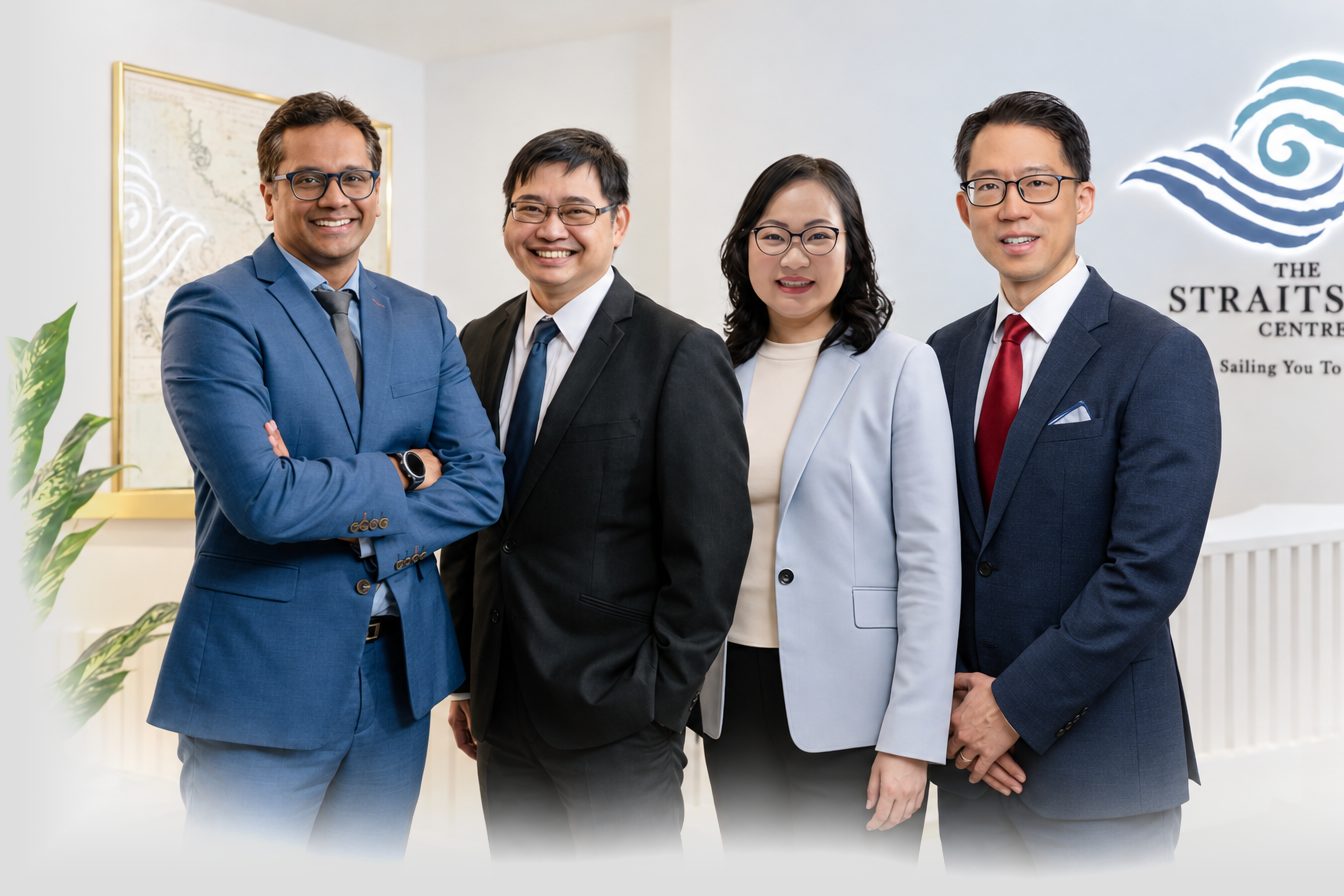 Dr Jayant V Iyer, Dr Jason Lee, Dr Audrey Pang and Dr Laurence Lim Shen at the reception of The Straits Eye Centre.